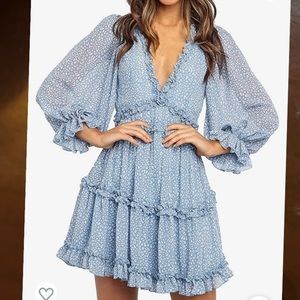 TikTok famous Ruffled layer long sleeve open back swing‎ mini dress Small